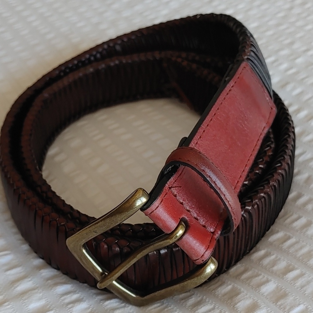 Tommy Bahama Men's  Brown Woven Genuine Leather Belt Size 44/110